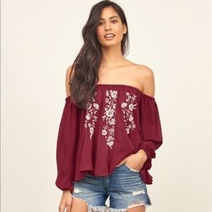 Abercrombie Off the Shoulder Embroidered Blouse